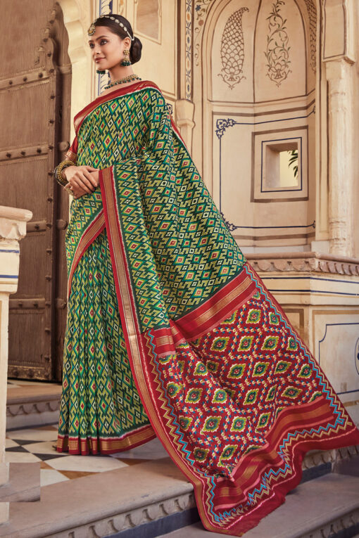 Excellent Art Silk Fabric Green Color Foil Printed Work Saree