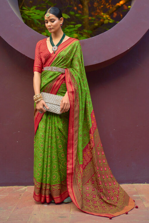 Green Color Brasso Fabric Elegant Festive Style Saree