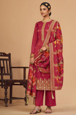 Charming Pink Color Jacquard Fabric Festive Look Salwar Suit