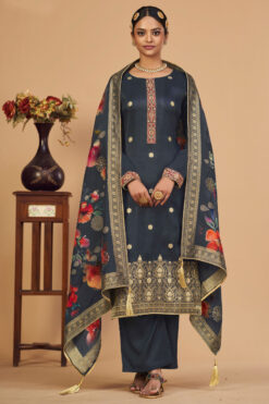 Jacquard Fabric Grey Color Supreme Festive Look Salwar Suit