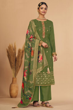 Excellent Jacquard Fabric Green Color Festive Look Salwar Suit