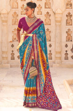 Function Style Cyan Color Solid Art Silk Saree