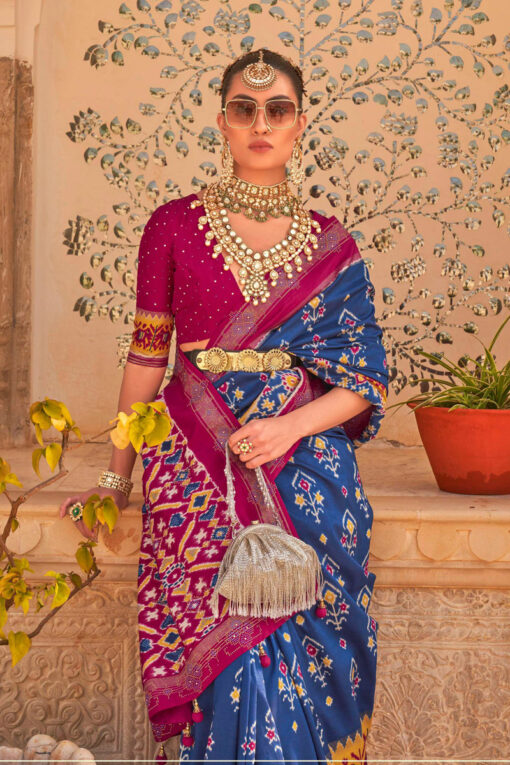 Function Style Blue Color Riveting Art Silk Saree