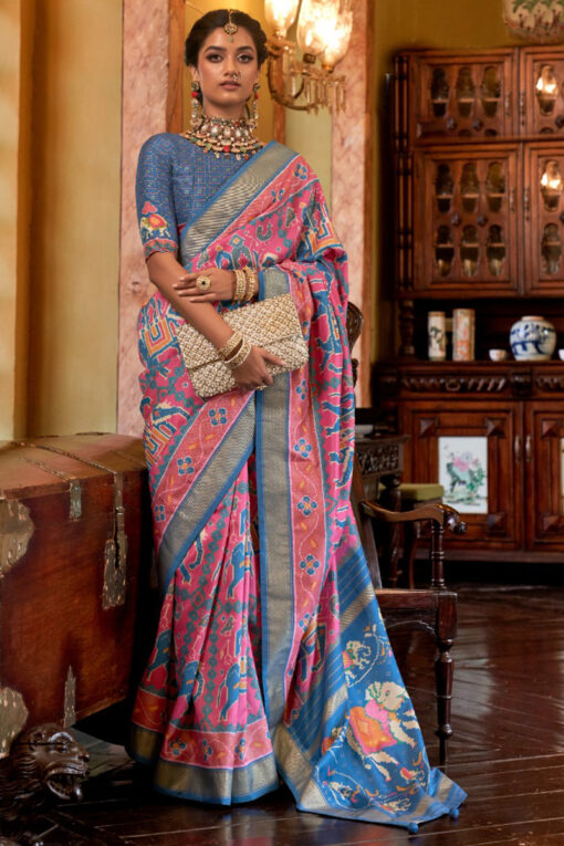 Excellent Art Silk Fabric Pink Color Digital Printed Saree