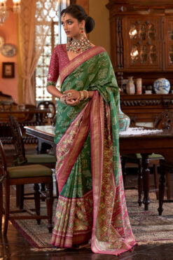 Classic Green Color Digital Printed Saree In Art Silk Fabric