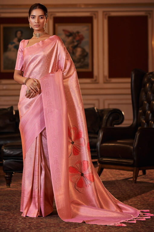 Festive Look Pink Color Jacquard Fabric Amazing Saree
