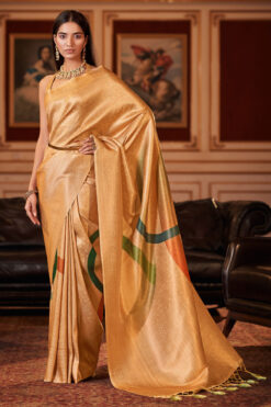 Georgette Fabric Yellow Color Soothing Festive Look Saree
