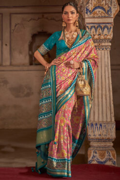 Soothing Printed Patola Silk Saree In Pink Color