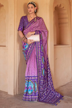 Art Silk Fabric Purple Color Excellent Printed Work Patola Saree