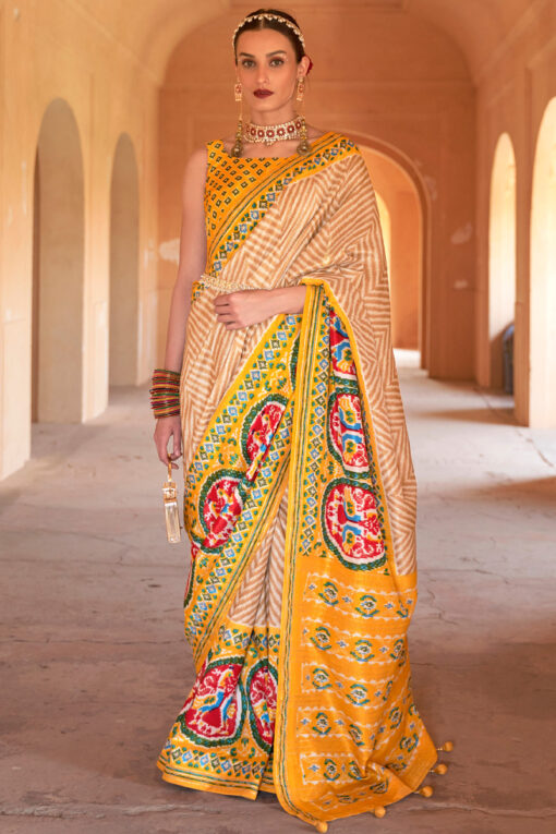 Yellow Color Art Silk Fabric Princely Printed Patola Saree