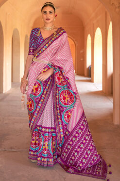 Art Silk Fabric Purple Color Patterned Printed Work Patola Saree