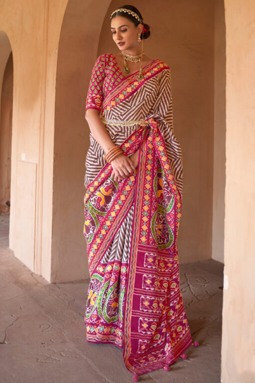 Beige Color Art Silk Fabric Engaging Printed Patola Saree