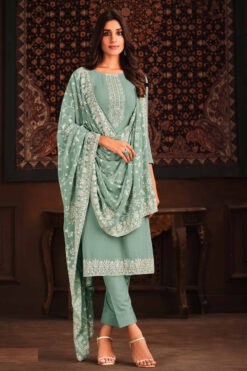 Georgette Sea Green Color Supreme Festive Wear Salwar Suit