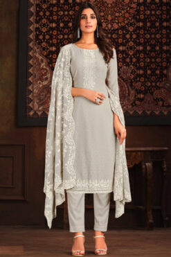 Alluring Georgette Grey Color Festive Wear Salwar Suit