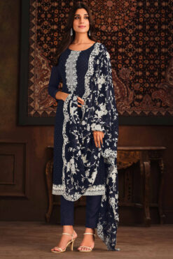 Navy Blue Color Georgette Tempting Festive Wear Salwar Suit