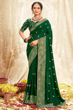 Festive Look Brilliant Fancy Weaving Work Saree In Green Color