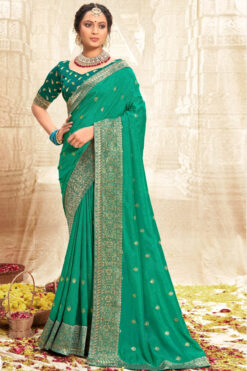 Sea Green Color Fancy Fabric Amazing Festive Look Weaving Work Saree