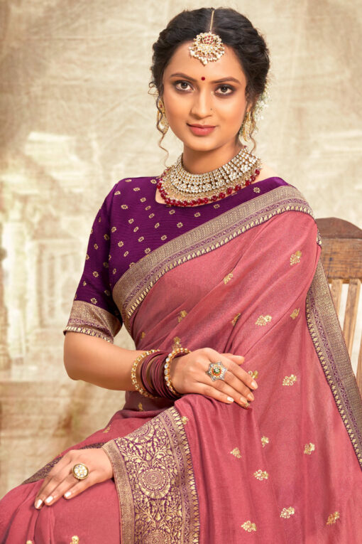 Fancy Fabric Stunning Festive Look Weaving Work Saree In Pink Color