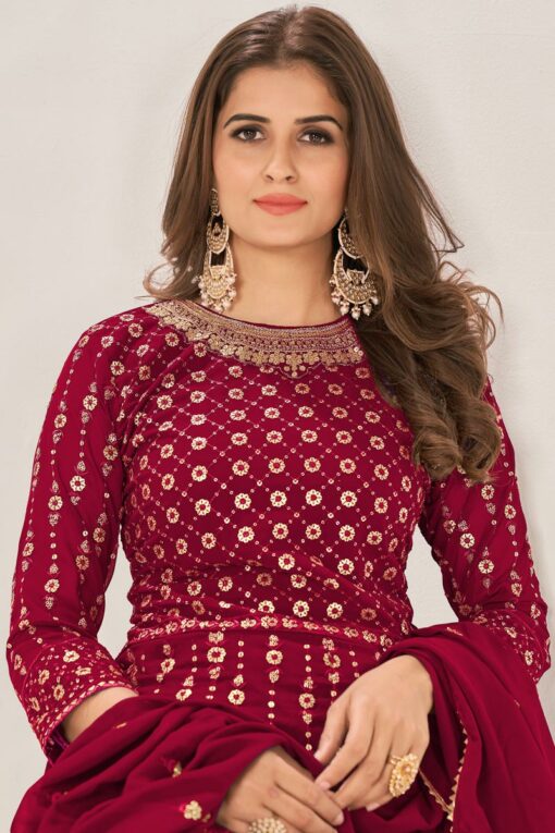 Sequins Work On Red Color Aristocratic Georgette Fabric Sharara Top Lehenga