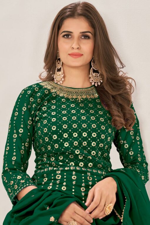 Sequins Work On Flamboyant Georgette Fabric  Sharara Top Lehenga In Green Color
