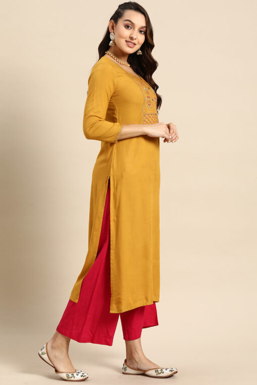 Attractive Rayon Fabric Mustard Color Casual Wear Kurti
