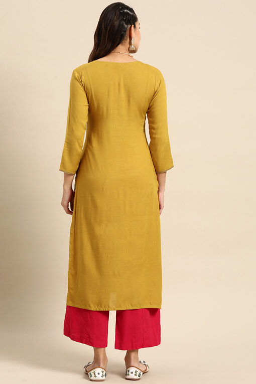 Attractive Rayon Fabric Mustard Color Casual Wear Kurti