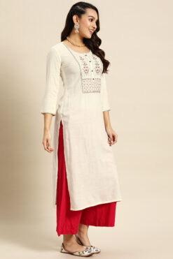 Rayon Fabric White Color Casual Wear Intriguing Kurti