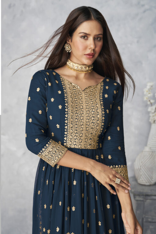 Sonam Bajwa Georgette Fabric Embellished Palazzo Suit In Teal Color