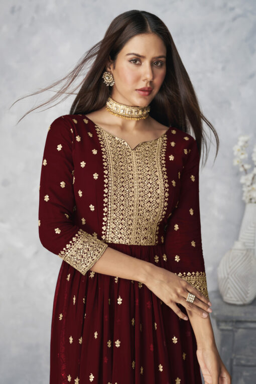 Sonam Bajwa Maroon Color Ravishing Palazzo Suit In Georgette Fabric