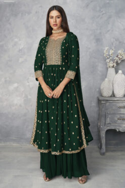 Sonam Bajwa Vintage Green Color Georgette Fabric Palazzo Suit