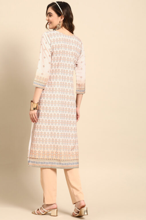 Floral Printed Glamorous Kurti In Beige Color Rayon Fabric