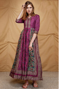 Purple Color Mesmeric Digital Printed Readymade Art Silk Gown