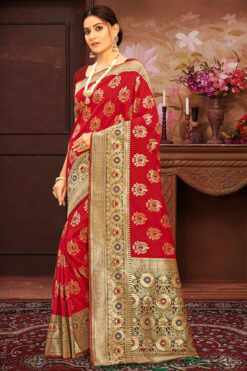 Maroon Color Weaving Designs On Wonderful Banarasi Silk Saree