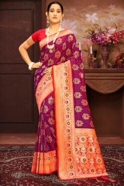 Purple Color Traditional Banarasi Silk Saree With Weaving Work