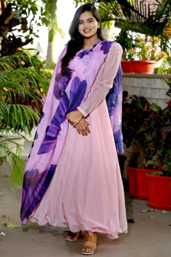 Pink Color Art Silk Fabric Amazing Gown With Printed Dupatta