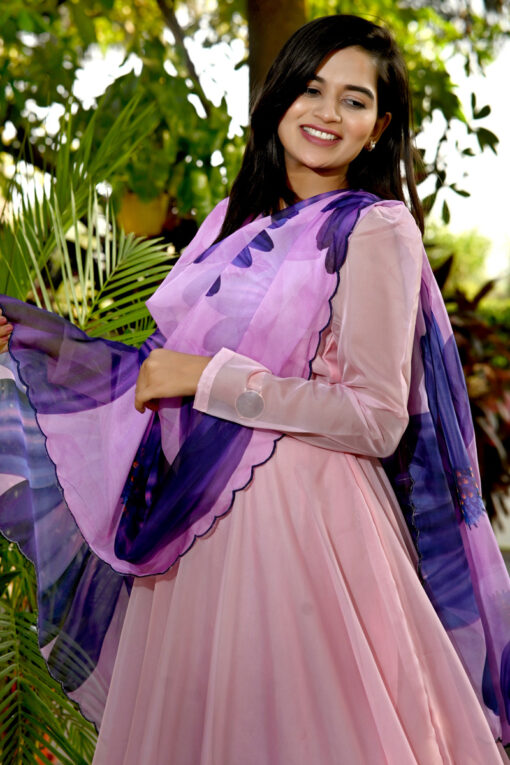Pink Color Art Silk Fabric Amazing Gown With Printed Dupatta