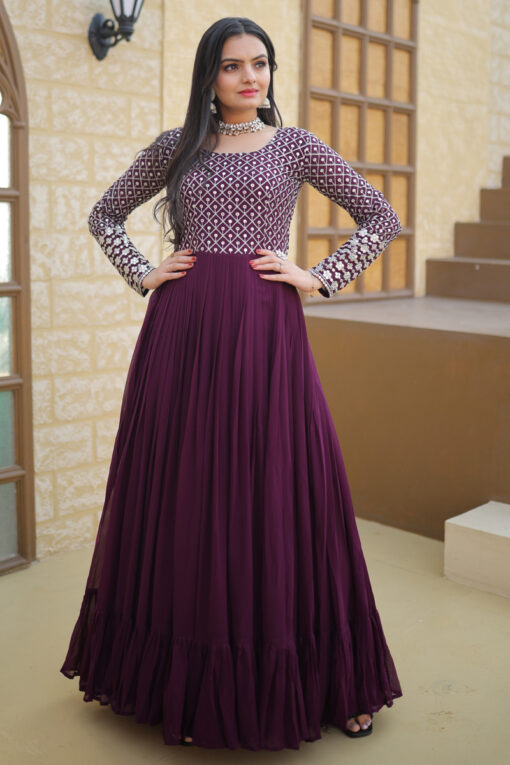 Georgette Fabric Function Wear Glamorous Gown In Wine Color