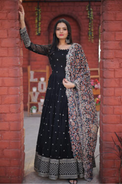 Black Color Georgette Fabric Fabulous Gown With Dupatta