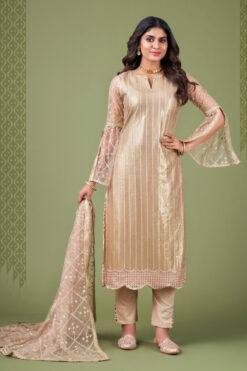 Radiant Beige Color Sequins Work Net Salwar Suit
