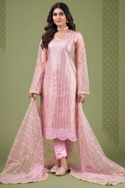 Enticing Sequins Work Pink Color Net Salwar Suit