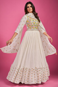 Chinon Fabric White Color Beautiful Function Style Gown With Dupatta
