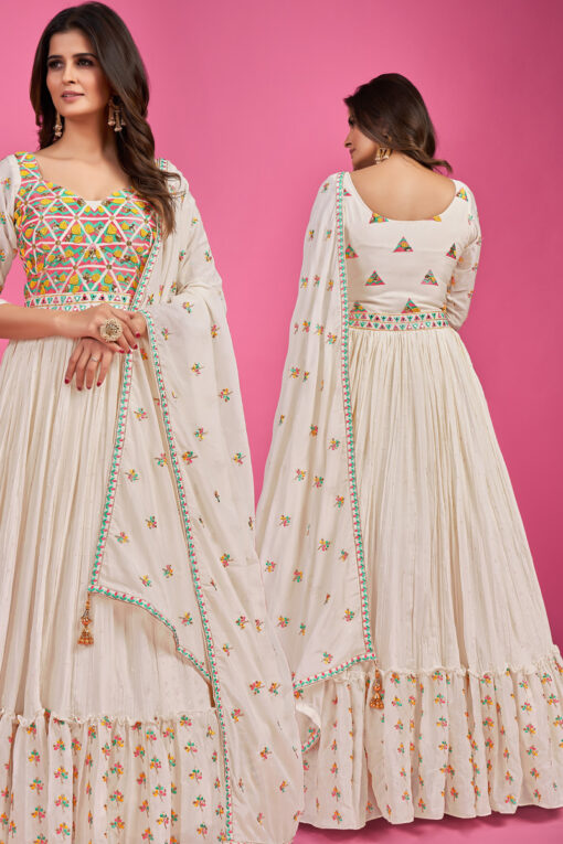 Chinon Fabric White Color Beautiful Function Style Gown With Dupatta
