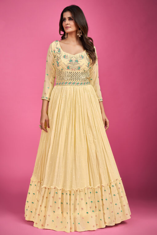 Yellow Color Georgette Fabric Function Style Stunning Gown With Dupatta