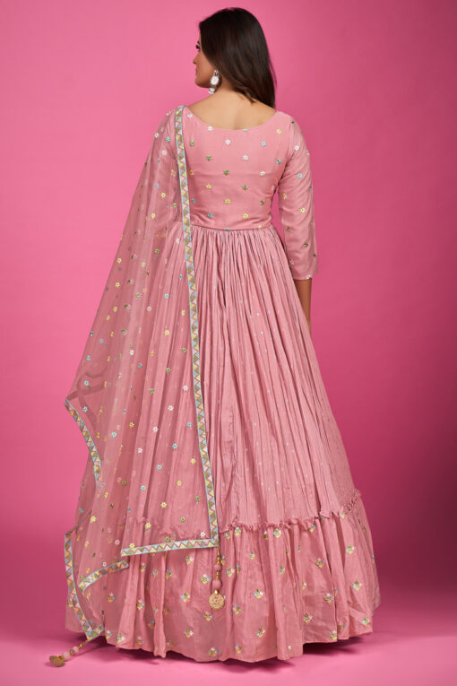 Beatific Chinon Fabric Pink Color Function Style Gown With Dupatta