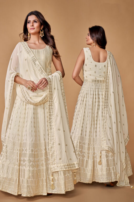White Color Sequins Work On  Stunning Georgette Gown With Dupatta