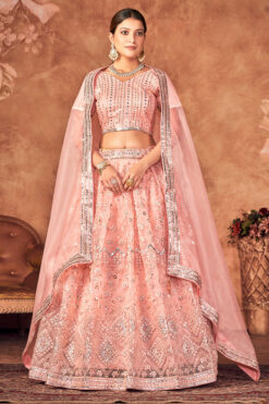 Organza Fabric Function Wear Mesmeric Lehenga In Pink Color
