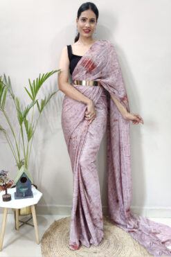 Pink Color Wonderful Dyed Printed Ready To Wear Chiffon Saree