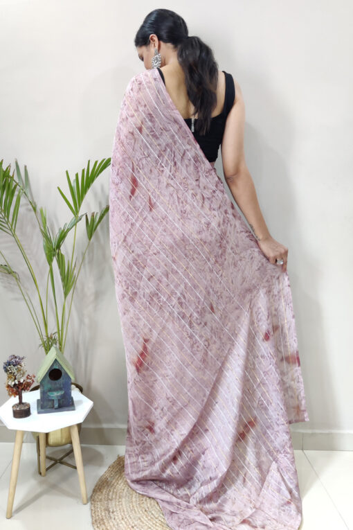 Pink Color Wonderful Dyed Printed Ready To Wear Chiffon Saree