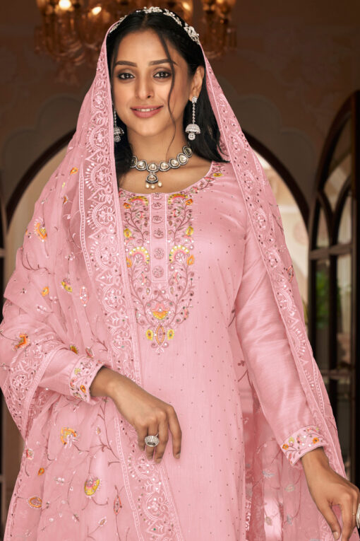 Radiant Pink Color Festival Wear Embroidered Georgette Salwar Suit