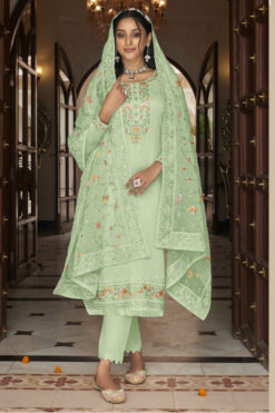 Blazing Green Color Festival Wear Embroidered Georgette Salwar Suit